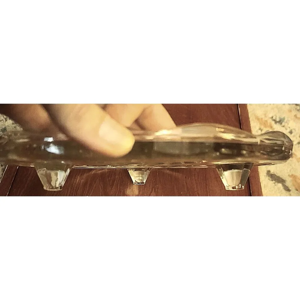 Vintage Clear Glass 3-Leg Cake Plate Stand Walther Embossed Leaf Pattern‎ 1960's